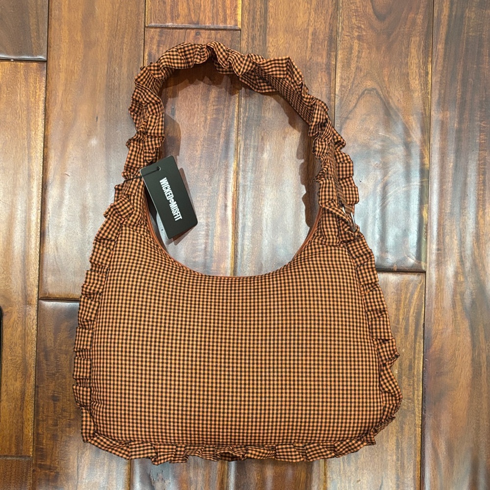 Orange Checkered Ruffle Shoulder Bag - Picture 4 of 4